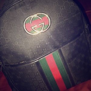 Gucci Black Web Type Backpack.